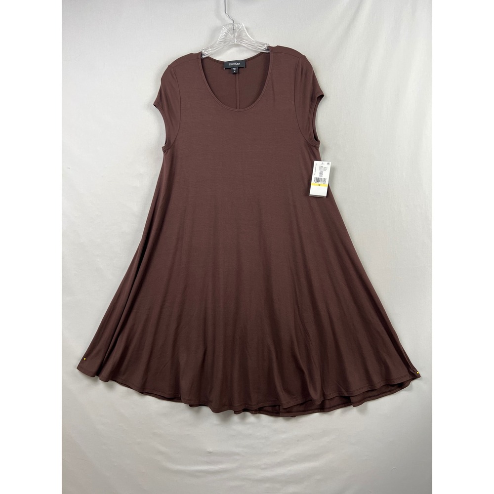 Karen Kane A-Line Swing Dress Womens Medium Brown Short Sleeve Scoop Neck NEW
